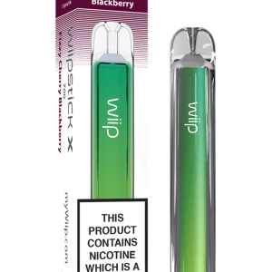 Wiipstick X disposable vape e-cigarette, Fizzy Cherry Blackberry flavor, green device, up to 700 puffs, shown with nicotine warning packaging.